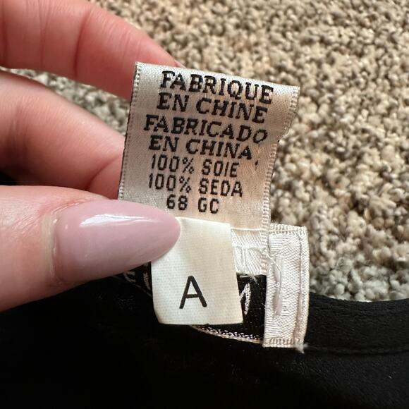 Eileen Fisher black silk long sleeve button front top size M - Picture 8 of 11